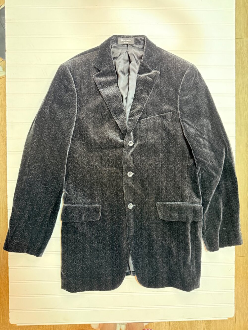 John W. Nordstrom Black Velvet Herringbone Sport Coat Blazer 40L - Picture 4 of 12